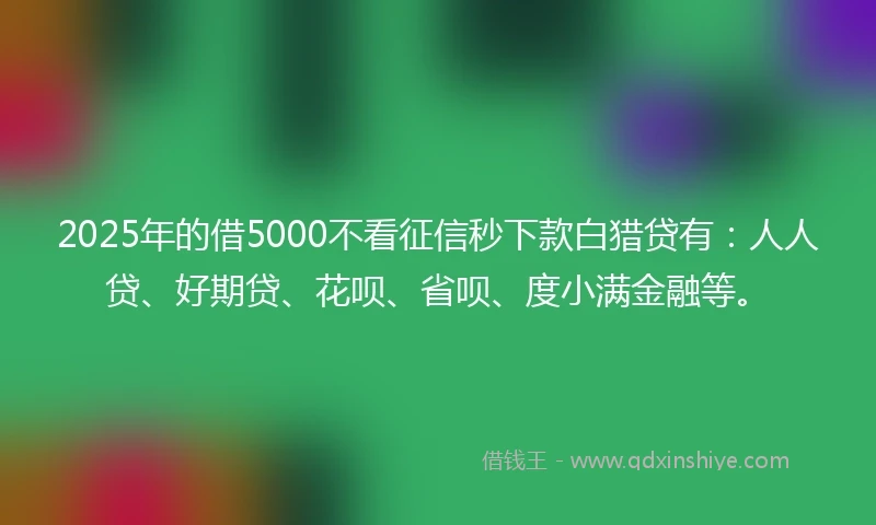 2025年的借5000不看征信秒下款白猎贷有：人人贷、好期贷、花呗、省呗、度小满金融等。