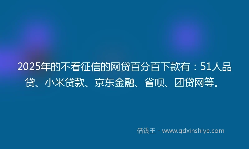2025年的不看征信的网贷百分百下款有：51人品贷、小米贷款、京东金融、省呗、团贷网等。