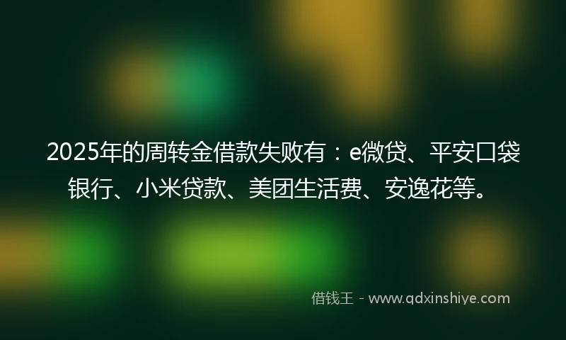2025年的周转金借款失败有：e微贷、平安口袋银行、小米贷款、美团生活费、安逸花等。