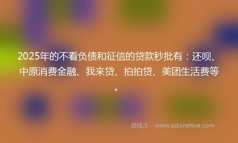 2025年的不看负债和征信的贷款秒批有：还呗、中原消费金融、我来贷、拍拍贷、美团生活费等。