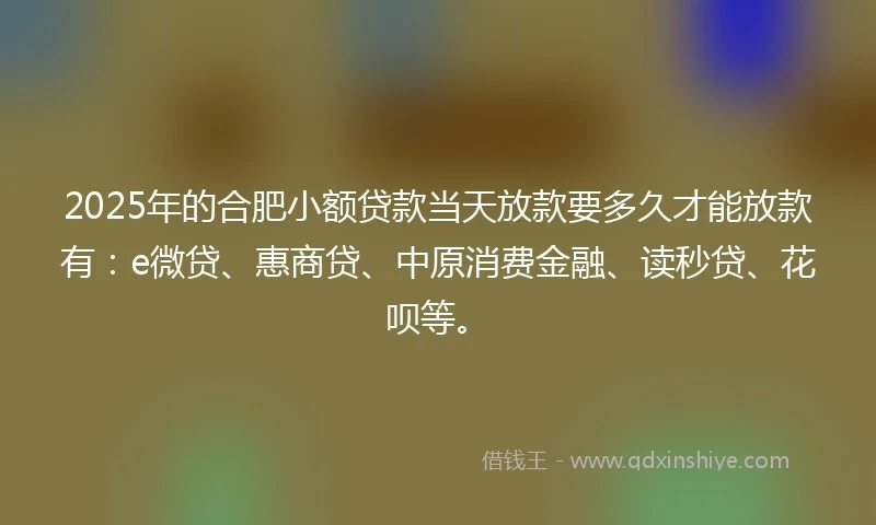 2025年的合肥小额贷款当天放款要多久才能放款有：e微贷、惠商贷、中原消费金融、读秒贷、花呗等。