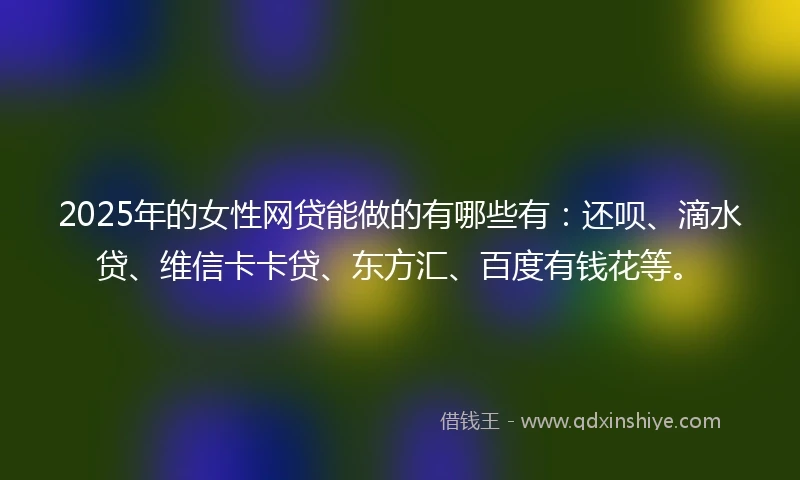 2025年的女性网贷能做的有哪些有：还呗、滴水贷、维信卡卡贷、东方汇、百度有钱花等。