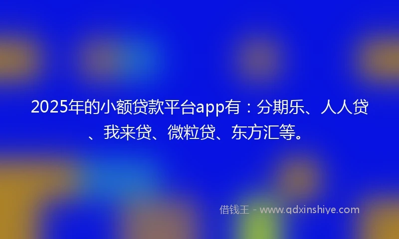 2025年的小额贷款平台app有：分期乐、人人贷、我来贷、微粒贷、东方汇等。