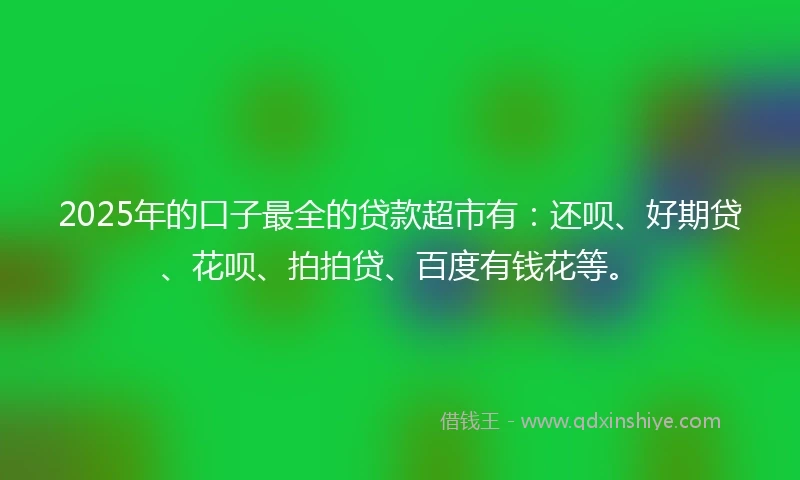 2025年的口子最全的贷款超市有：还呗、好期贷、花呗、拍拍贷、百度有钱花等。