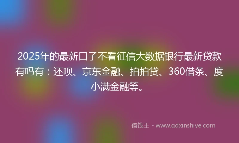 2025年的最新口子不看征信大数据银行最新贷款有吗有：还呗、京东金融、拍拍贷、360借条、度小满金融等。