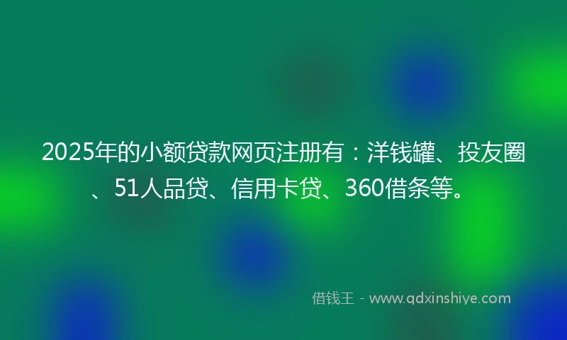2025年的小额贷款网页注册有：洋钱罐、投友圈、51人品贷、信用卡贷、360借条等。