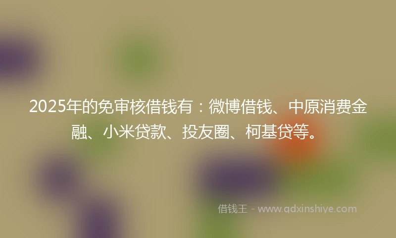 2025年的免审核借钱有：微博借钱、中原消费金融、小米贷款、投友圈、柯基贷等。