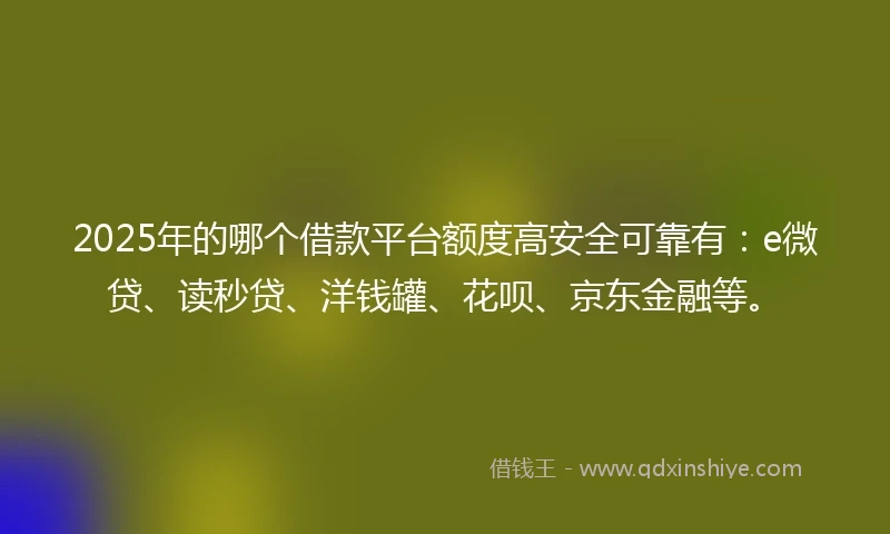 2025年的哪个借款平台额度高安全可靠有：e微贷、读秒贷、洋钱罐、花呗、京东金融等。