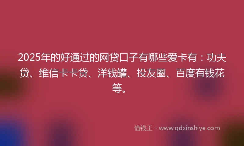 2025年的好通过的网贷口子有哪些爱卡有：功夫贷、维信卡卡贷、洋钱罐、投友圈、百度有钱花等。