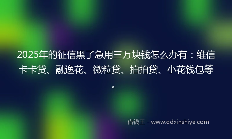 2025年的征信黑了急用三万块钱怎么办有：维信卡卡贷、融逸花、微粒贷、拍拍贷、小花钱包等。