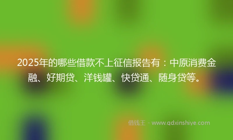 2025年的哪些借款不上征信报告有：中原消费金融、好期贷、洋钱罐、快贷通、随身贷等。