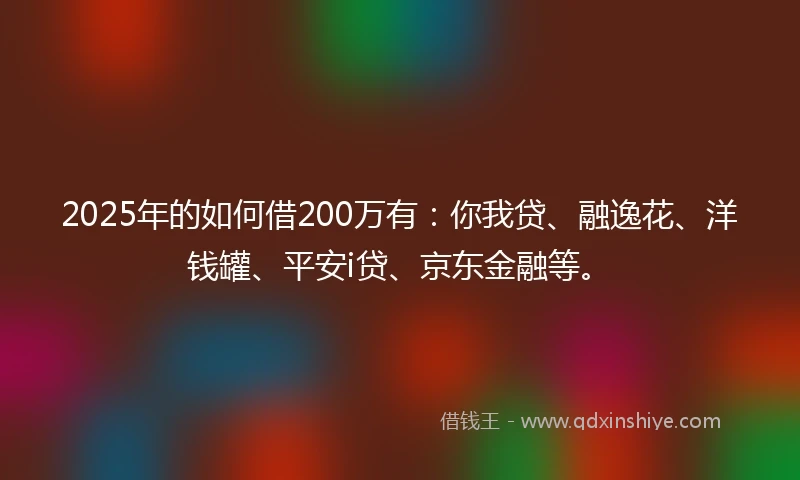2025年的如何借200万有：你我贷、融逸花、洋钱罐、平安i贷、京东金融等。