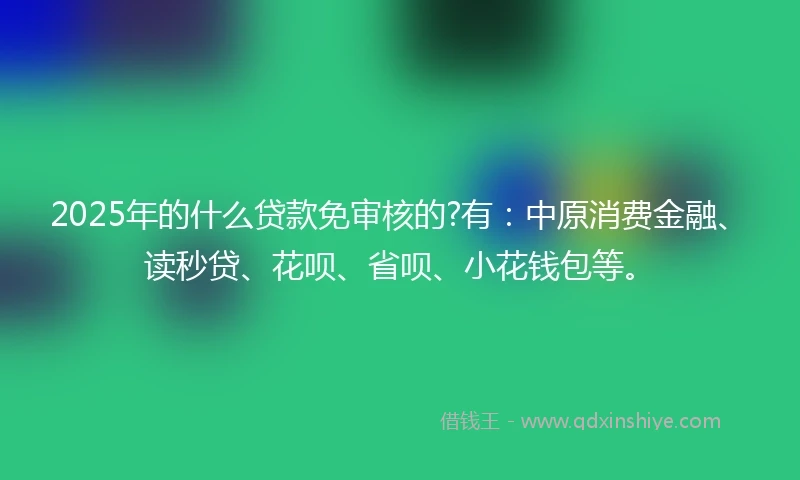 2025年的什么贷款免审核的?有：中原消费金融、读秒贷、花呗、省呗、小花钱包等。