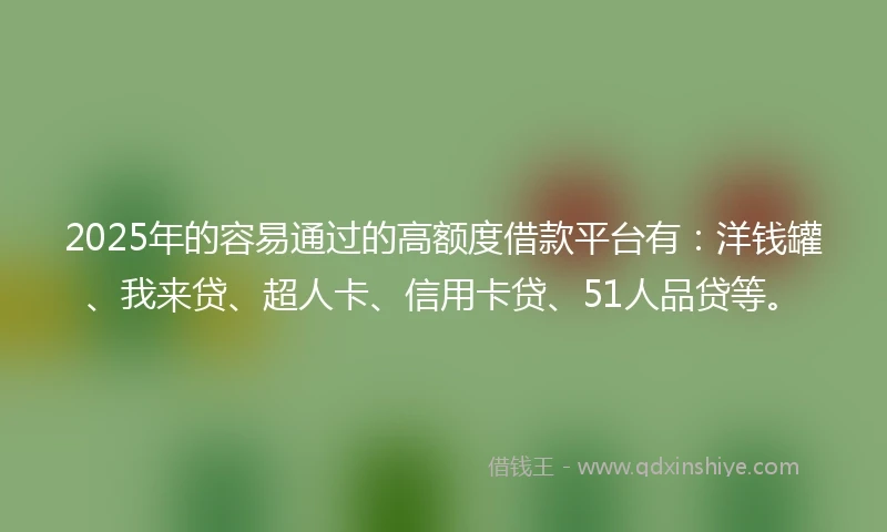 2025年的容易通过的高额度借款平台有：洋钱罐、我来贷、超人卡、信用卡贷、51人品贷等。