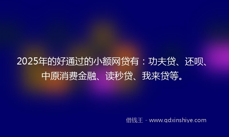 2025年的好通过的小额网贷有：功夫贷、还呗、中原消费金融、读秒贷、我来贷等。