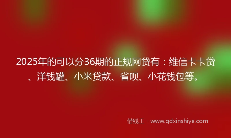 2025年的可以分36期的正规网贷有：维信卡卡贷、洋钱罐、小米贷款、省呗、小花钱包等。