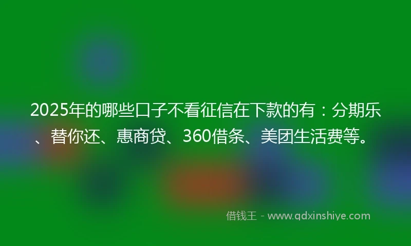 2025年的哪些口子不看征信在下款的有：分期乐、替你还、惠商贷、360借条、美团生活费等。