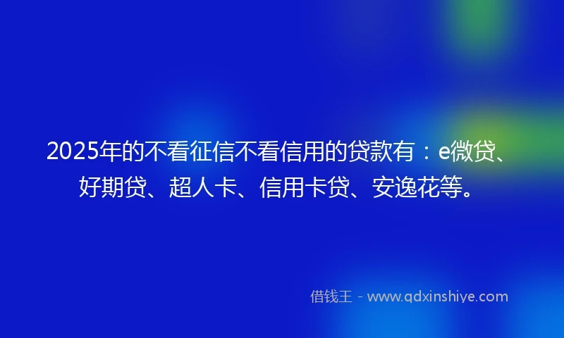 2025年的不看征信不看信用的贷款有：e微贷、好期贷、超人卡、信用卡贷、安逸花等。