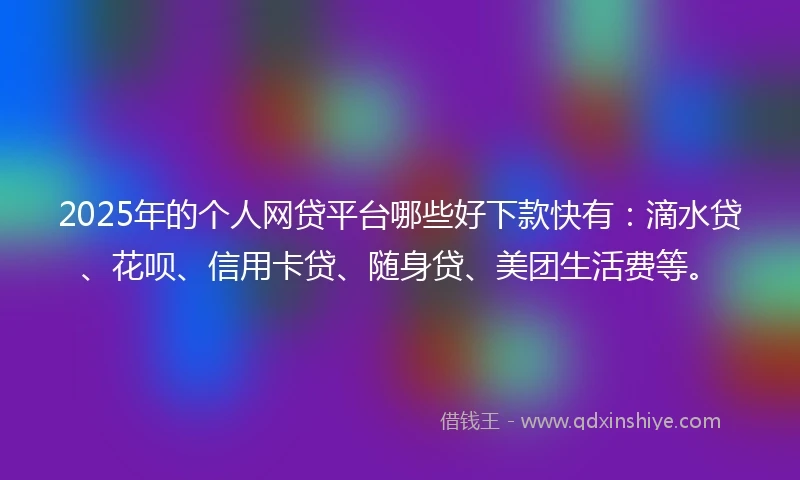 2025年的个人网贷平台哪些好下款快有：滴水贷、花呗、信用卡贷、随身贷、美团生活费等。