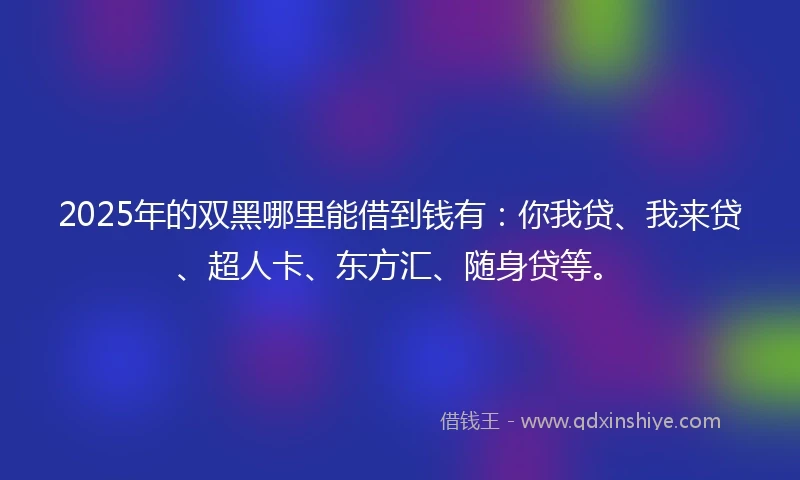 2025年的双黑哪里能借到钱有：你我贷、我来贷、超人卡、东方汇、随身贷等。