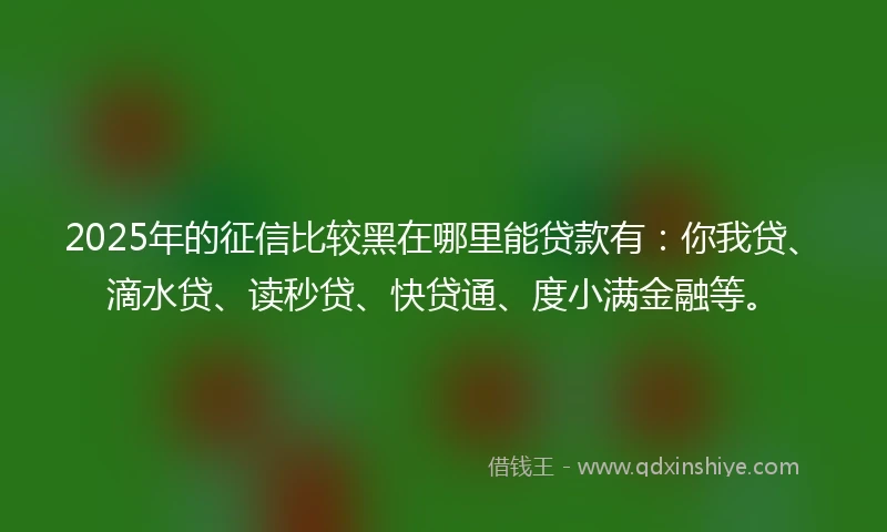 2025年的征信比较黑在哪里能贷款有：你我贷、滴水贷、读秒贷、快贷通、度小满金融等。