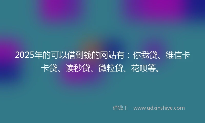 2025年的可以借到钱的网站有：你我贷、维信卡卡贷、读秒贷、微粒贷、花呗等。