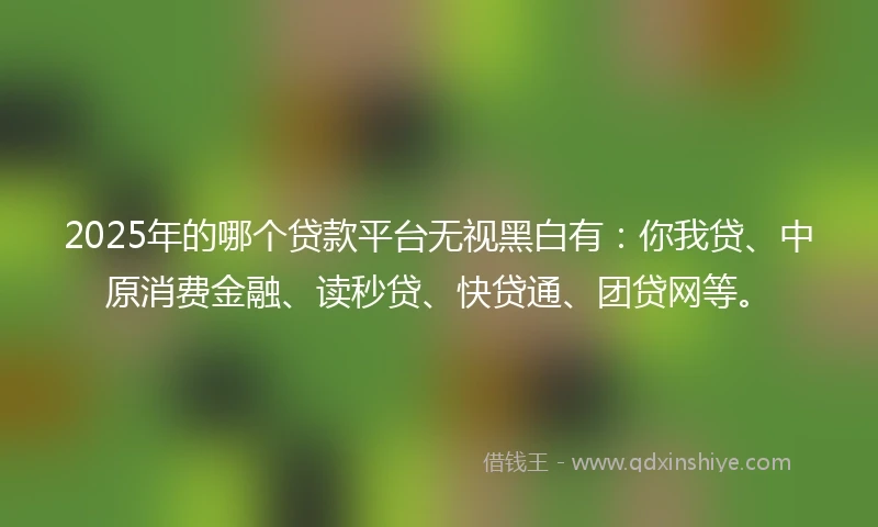 2025年的哪个贷款平台无视黑白有：你我贷、中原消费金融、读秒贷、快贷通、团贷网等。