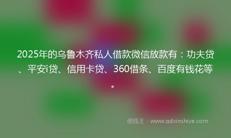 2025年的乌鲁木齐私人借款微信放款有：功夫贷、平安i贷、信用卡贷、360借条、百度有钱花等。