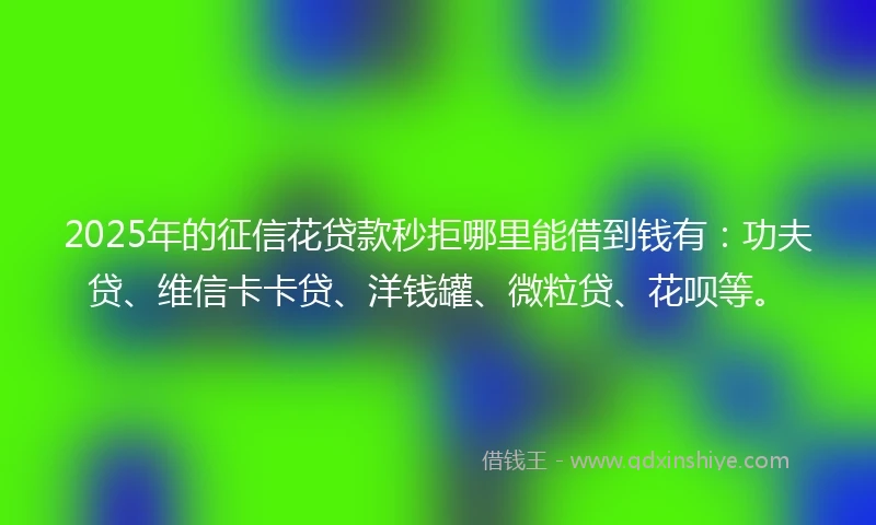 2025年的征信花贷款秒拒哪里能借到钱有：功夫贷、维信卡卡贷、洋钱罐、微粒贷、花呗等。