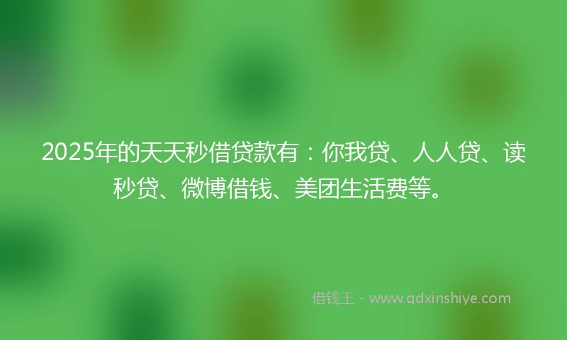 2025年的天天秒借贷款有：你我贷、人人贷、读秒贷、微博借钱、美团生活费等。