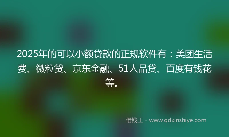2025年的可以小额贷款的正规软件有：美团生活费、微粒贷、京东金融、51人品贷、百度有钱花等。