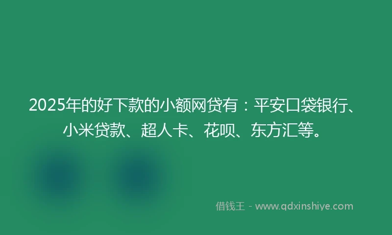 2025年的好下款的小额网贷有：平安口袋银行、小米贷款、超人卡、花呗、东方汇等。