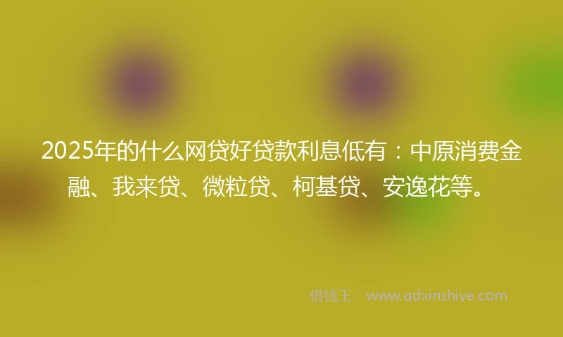 2025年的什么网贷好贷款利息低有：中原消费金融、我来贷、微粒贷、柯基贷、安逸花等。