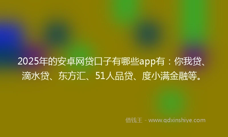 2025年的安卓网贷口子有哪些app有：你我贷、滴水贷、东方汇、51人品贷、度小满金融等。