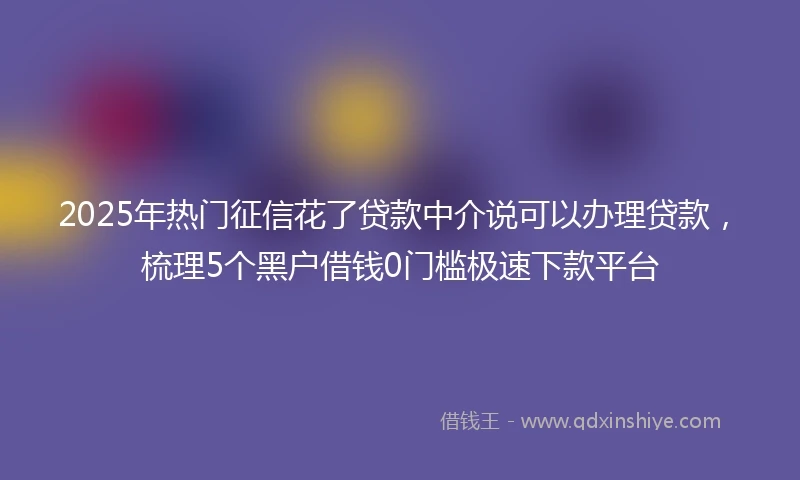 2025年热门征信花了贷款中介说可以办理贷款，梳理5个黑户借钱0门槛极速下款平台