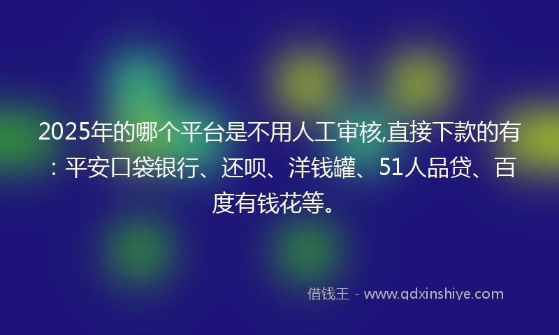 2025年的哪个平台是不用人工审核,直接下款的有：平安口袋银行、还呗、洋钱罐、51人品贷、百度有钱花等。