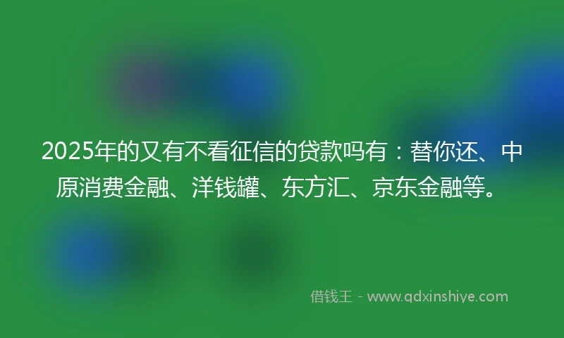 2025年的又有不看征信的贷款吗有：替你还、中原消费金融、洋钱罐、东方汇、京东金融等。