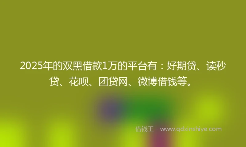 2025年的双黑借款1万的平台有：好期贷、读秒贷、花呗、团贷网、微博借钱等。
