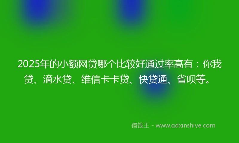 2025年的小额网贷哪个比较好通过率高有：你我贷、滴水贷、维信卡卡贷、快贷通、省呗等。