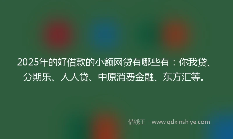 2025年的好借款的小额网贷有哪些有：你我贷、分期乐、人人贷、中原消费金融、东方汇等。