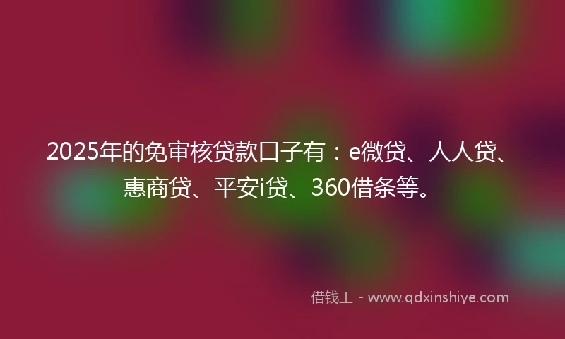 2025年的免审核贷款口子有：e微贷、人人贷、惠商贷、平安i贷、360借条等。