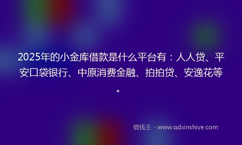2025年的小金库借款是什么平台有：人人贷、平安口袋银行、中原消费金融、拍拍贷、安逸花等。