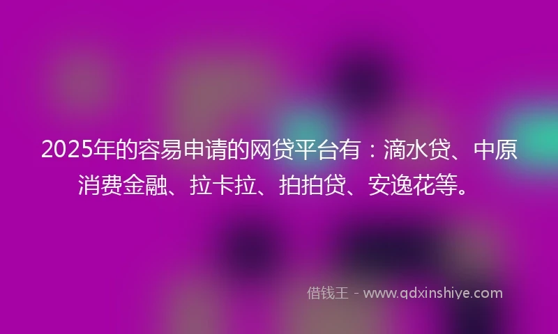 2025年的容易申请的网贷平台有：滴水贷、中原消费金融、拉卡拉、拍拍贷、安逸花等。
