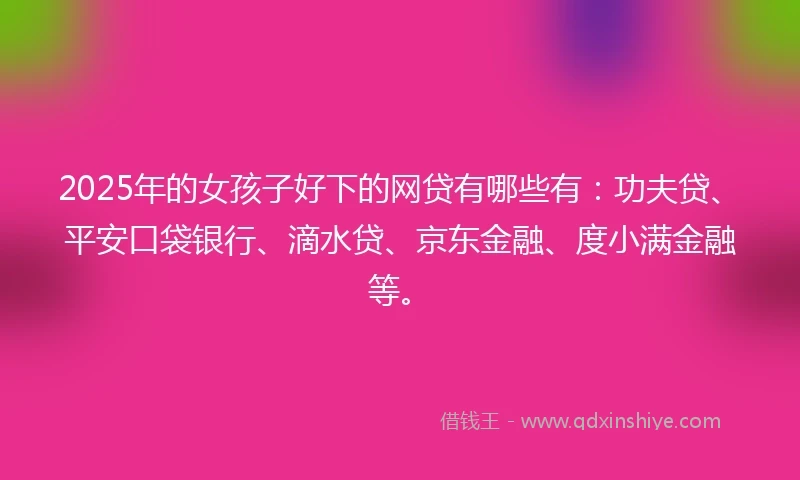 2025年的女孩子好下的网贷有哪些有：功夫贷、平安口袋银行、滴水贷、京东金融、度小满金融等。