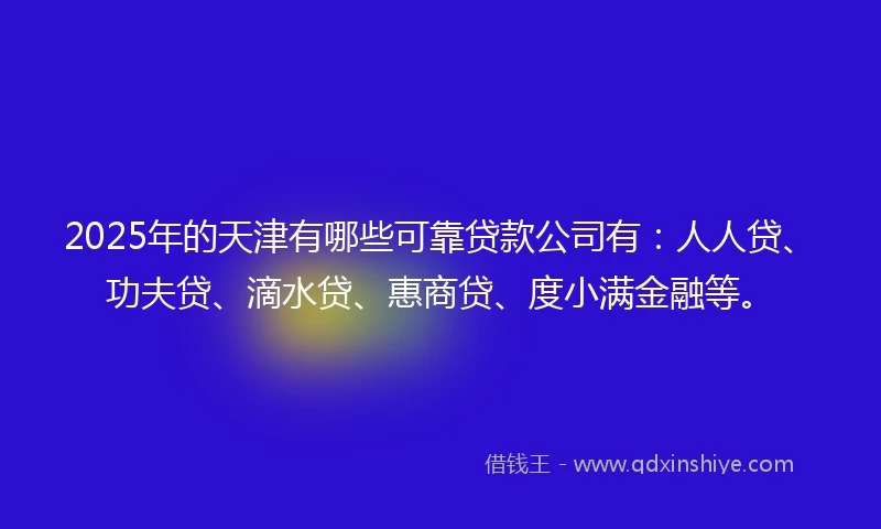 2025年的天津有哪些可靠贷款公司有：人人贷、功夫贷、滴水贷、惠商贷、度小满金融等。