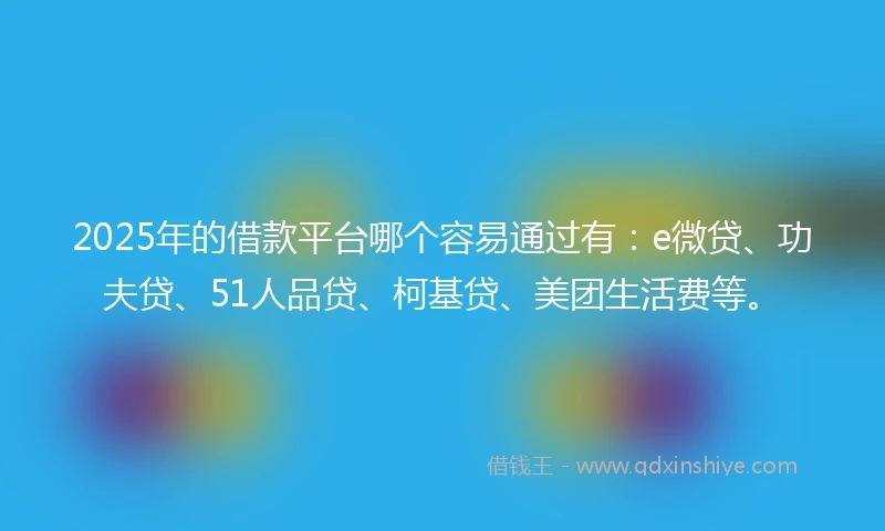 2025年的借款平台哪个容易通过有：e微贷、功夫贷、51人品贷、柯基贷、美团生活费等。
