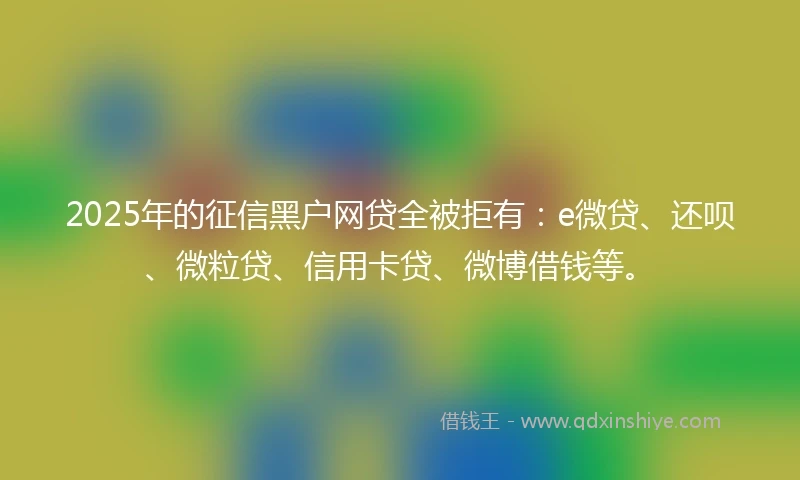 2025年的征信黑户网贷全被拒有：e微贷、还呗、微粒贷、信用卡贷、微博借钱等。