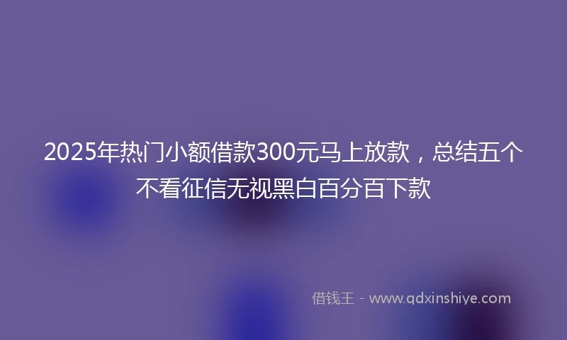 2025年热门小额借款300元马上放款，总结五个不看征信无视黑白百分百下款