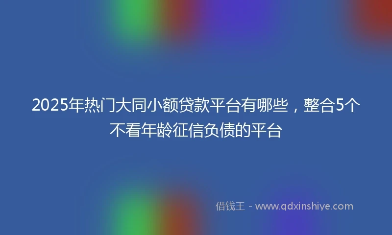 2025年热门大同小额贷款平台有哪些，整合5个不看年龄征信负债的平台