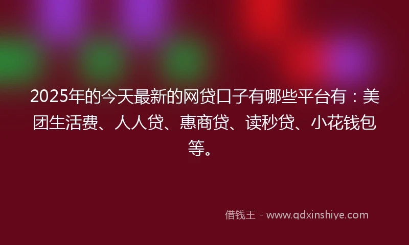 2025年的今天最新的网贷口子有哪些平台有：美团生活费、人人贷、惠商贷、读秒贷、小花钱包等。